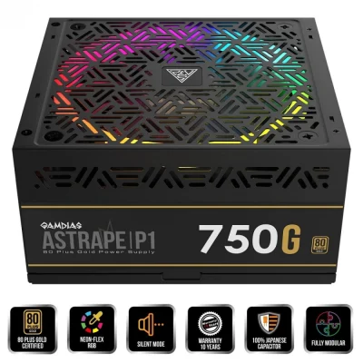 مشخصات و خرید منبع تغذیه کامپیوتر گیم دیاس مدل Gamdias Astrape P1-750G